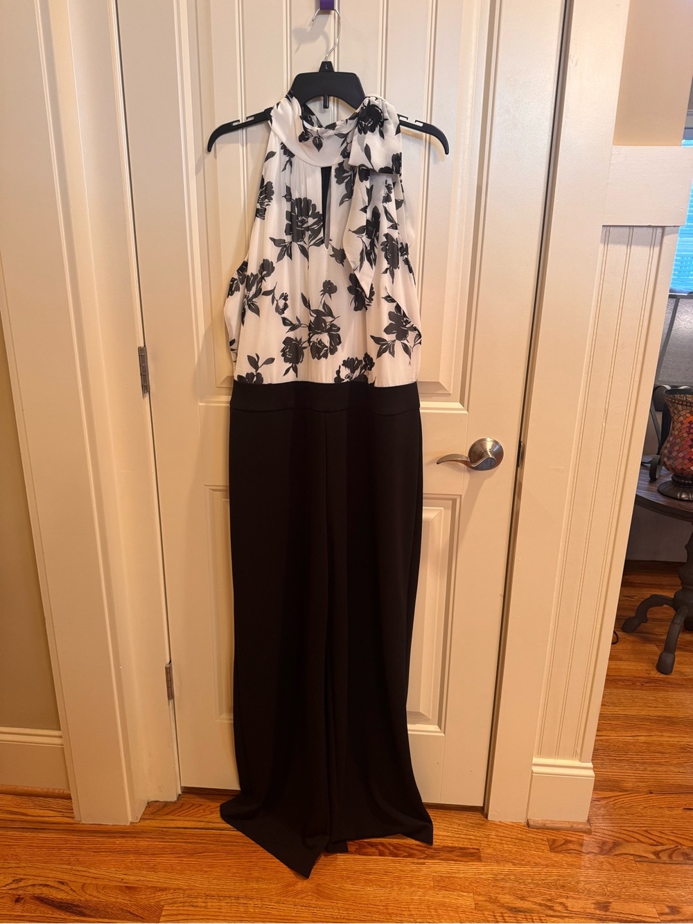 White House Black Market Black and White Floral Halter Jumpsuit